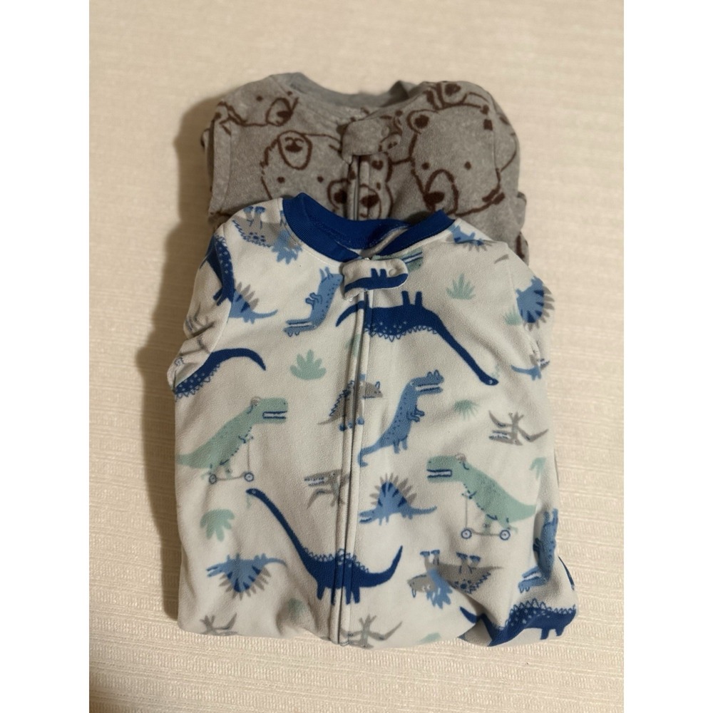 TWO Carter's & Just One You 18M Fleece Footed Pajamas Dinosaur & Bear Sleeper